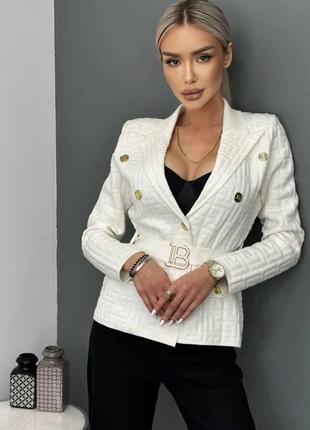 Піджак жакет в стилі balmain з поясом білий рожевий беж чорний