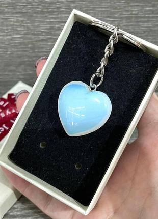 Великий кулон "місячний камінь опал" у формі серця на брелоку медсталь оригінальний подарунок дівчині в коробочці