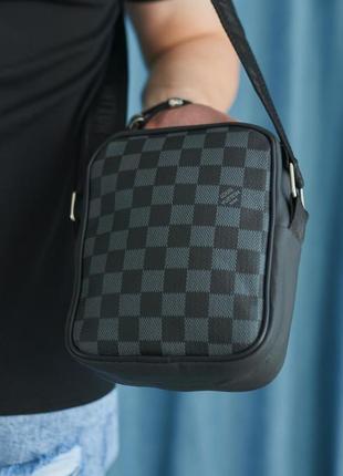 Месенджер шкіряний louis vuitton сіра з чорним клітка2 фото