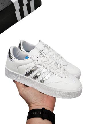 🔥 женские кроссовки кеды adidas samba белые с серебром6 фото