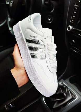 🔥 женские кроссовки кеды adidas samba белые с серебром2 фото