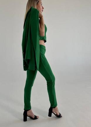 Брючний костюм жіночий базовий нарядний стильний гарний осінній на осінь діловий демісезонний чорний зелений повсякденний брюки піджак2 фото