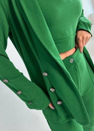 Брючний костюм жіночий базовий нарядний стильний гарний осінній на осінь діловий демісезонний чорний зелений повсякденний брюки піджак4 фото