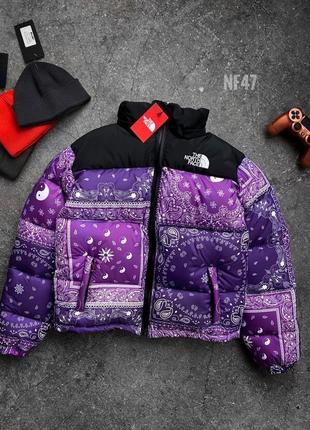 Качественный пуховик унисекс с принтами в стиле tnf The North Face тн стильный зимний водоотталкивающий пейсли бандана яркая куртка