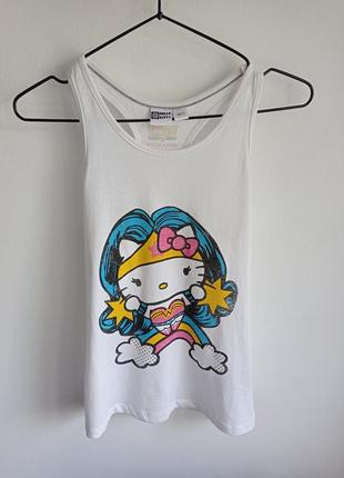 Майка біла бавовняна hello kitty wonder woman 156/152