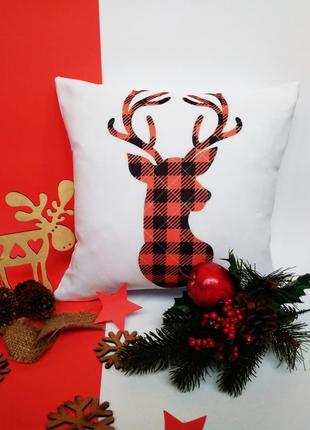 Подушка с оленем киев, декоративная новогодняя подушка киев, подарок на новый год1 фото