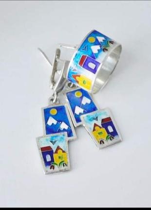 Набор minankari серебро с грузинской эмалью