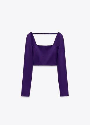 Zara s 36 xs 34 топ блуза кофтина открытая спинка фиолетовая6 фото