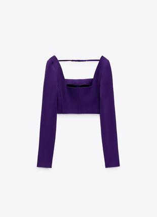 Zara s 36 xs 34 топ блуза кофтина открытая спинка фиолетовая7 фото