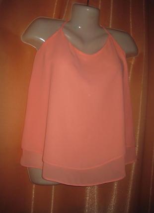 Легкая яркая розовая майка шифоновая блуза двойная 16uk new look км1756 большой размер5 фото