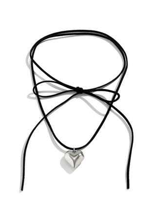Шнурок чокер подвеска сердце стиль цветет терен, кулон на кожаном шнурке тренд