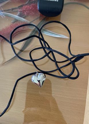 Шнурок чокер подвеска сердце стиль цветет терен, кулон на кожаном шнурке тренд