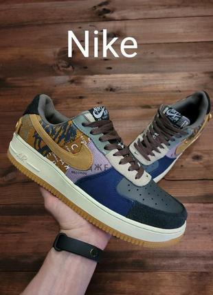 Шкіряні чоловічі кросівки nike air force 1 low travis scott cactus jack оригінал1 фото