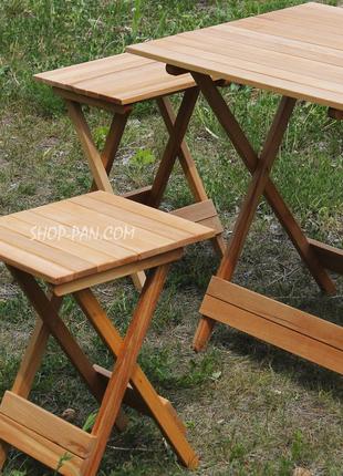 Розкладний дерев'яний столик зі стільцями 4 шт. для пікніка (72х72) комплект садових складаних меблів7 фото