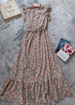 Шикарное платье миди в бежевый цветочный принт shein (36-38 размер)2 фото