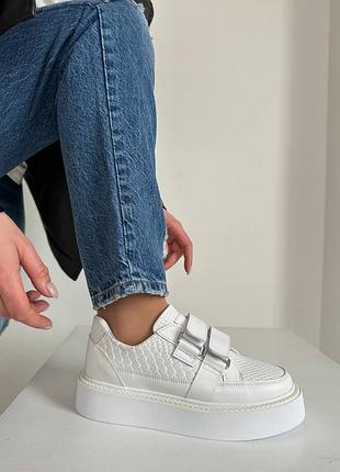 Стильні білі кросівки жіночі,на липучках,весна-осінь,на платформі,шкіряні/шкіра-жіноче взуття
