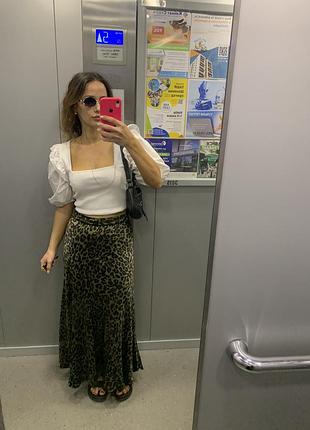 Юбка миди от zara атласная леопрд