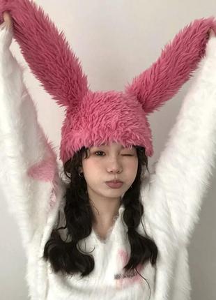 Шапка заяц (кролик) с ушками и кулиской розовая, унисекс wuke one size9 фото