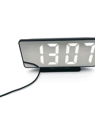 Зеркальные led часы с будильником и термометром vst-888 чёрные белая подсветка2 фото