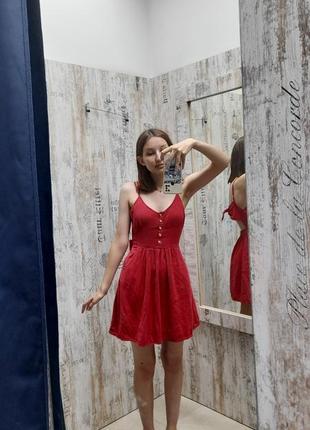 Красное мини платье-п-ап с завязками на спине