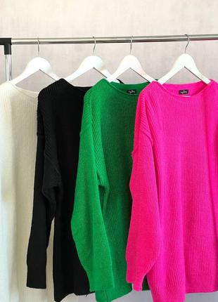 Шикарный удлиненный свитер туника вязаный свободный оверсайз розовый малиновый зелёный черный молочный белый бежевый кофта2 фото
