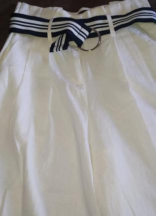 Білі легкі лляні штани кюлоти з високою талією ovs6 фото