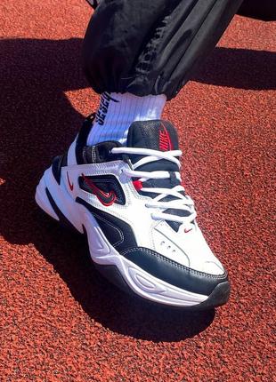 Кроссовки nike m2k tekno black white “red logo”6 фото