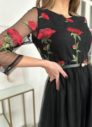 Платье женское из легкой и воздушной сетки на подкладке, сетка расшита цветочным узором.  m, l, xl3 фото