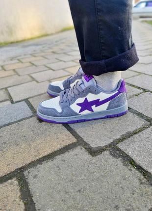 Кросівки bape court sta low 'mist grey /royal purple'1 фото