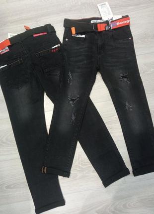 Детские модные джинсы черные с потертостями 134/140 seagull4 фото