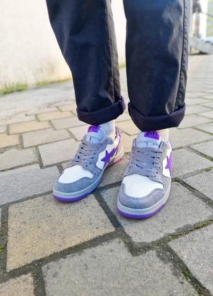 Кросівки bape court sta low 'mist grey /royal purple'3 фото