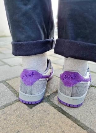Кросівки bape court sta low 'mist grey /royal purple'7 фото