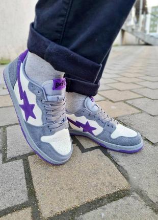 Кросівки bape court sta low 'mist grey /royal purple'2 фото