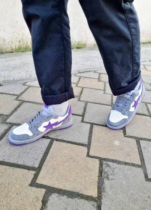 Кросівки bape court sta low 'mist grey /royal purple'6 фото