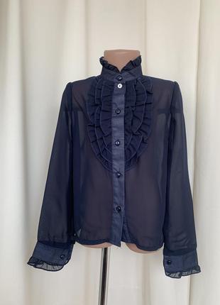 Блуза школьная синяя с рюшами шифон
