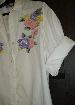 Отличная винтажная рубашка,белая, аппликация,цветы,хлопок3 фото