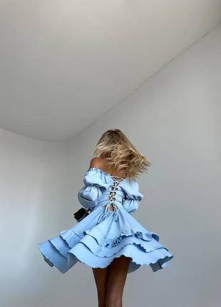 Платье с воланами с открытыми плечами и шнуровкой на спине6 фото