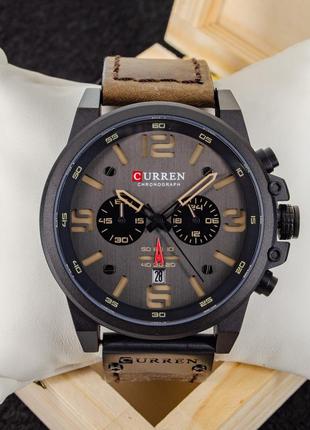 Мужские классические кварцевые стрелочные наручные часы с хронографом curren 8314. с кожаным ремешком. bb2 фото
