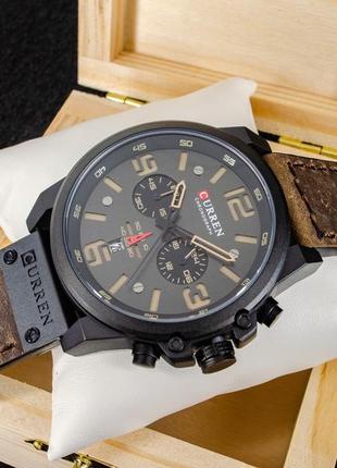 Мужские классические кварцевые стрелочные наручные часы с хронографом curren 8314. с кожаным ремешком. bb3 фото
