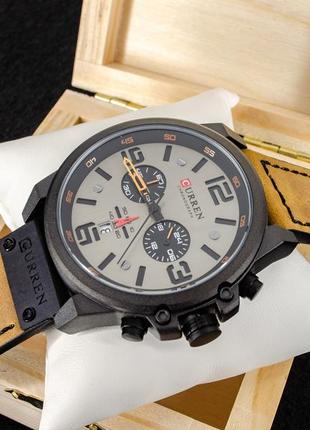 Мужские классические кварцевые стрелочные наручные часы с хронографом curren 8314. с кожаным ремешком. kb4 фото