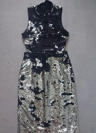 Шикарное вечерние блестящие женское коктельное платье двухсторонние пайетки3 фото