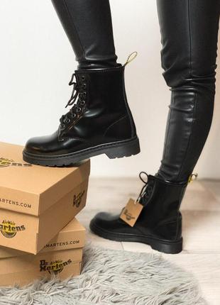 Глянцевые ботинки dr martens black mono с теплым мехом /осень/зима/весна😍1 фото