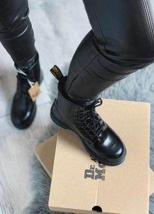 Глянцевые ботинки dr martens black mono с теплым мехом /осень/зима/весна😍6 фото