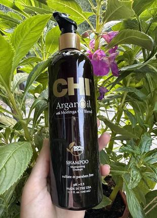 Восстанавливающий шампунь chi argan oil plus moringa oil shampoo 340 ml