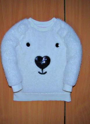 Свитер на девочку теплый мишка супер красивый как новый меховой