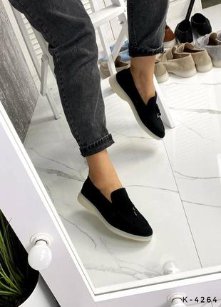 Натуральные замшевые черные туфли - лоферы7 фото
