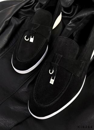 Натуральные замшевые черные туфли - лоферы10 фото