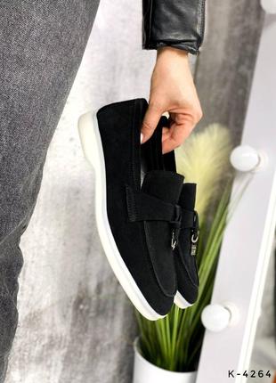 Натуральные замшевые черные туфли - лоферы8 фото