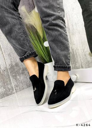 Натуральные замшевые черные туфли - лоферы4 фото