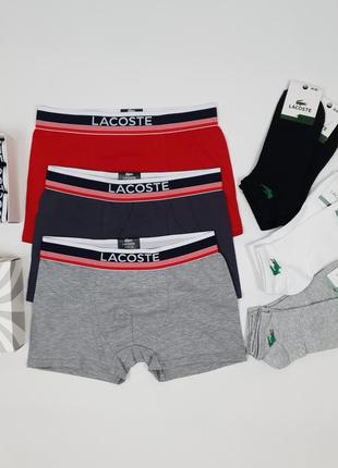 Подарочный набор в коробке трусы боксеры 3шт и носки 6 пар lacoste dark. нижнее белье мужское лакост4 фото